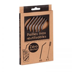 Boite de 6 pailles inox avec écouvillon – Bastide 618011